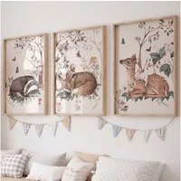 WANDKIND Poster Schlafende Waldtiere 3er Poster Set P805, Kinder Poster