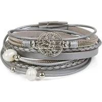 styleBREAKER Wickelarmband Wickelarmband mit Perlen, Kette & Lebensbaum (1-tlg)