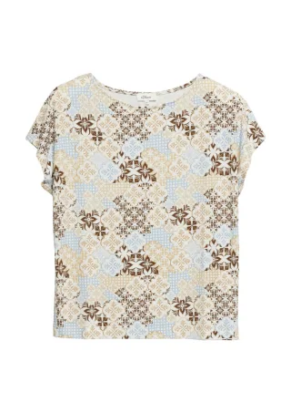 s.Oliver Red Label - T-Shirt mit Allover-Muster beige/blau - Gr. - 42