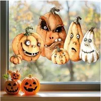 Sunnywall Fensterbild Fensterbild wiederverwendbare Fensterbilder Halloween Kürbisse, wiederverwendbar, statisch haftend, beidseitiger Druck