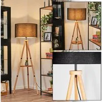 hofstein Stehlampe Stehlampe aus Holz/Metall im modernen Boho-Design mit Fußschalter, Stehleuchte mit Ablagefläche u. Schirm aus Stoff, Ø 50 cm, 153 cm, E27