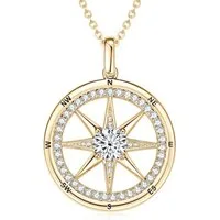 ROUGEMONT Kette mit Anhänger Extravagante Kompass Halskette Talisman 925 Sterling Silber 18K Gold, Echtschmuck