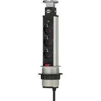 Tower Power versenkbare Steckdosenleiste 3-fach silber/schwarz, 2 Meter