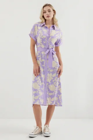 Blühendes Midi-Kleid mit Schleife