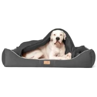 Tierlando RUDOLPH - Orthopädisches Hundebett inkl. Schonbezug mit Hundedecke schwarz/ graphit 1,3 m, 25 cm, 1 m