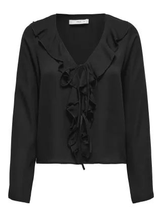 ONLY - ONLVINNI LIFE L/S FRILL TOP WVN Black - Gr. - XL