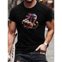 RMK T-Shirt Herren Shirt Casual Freizeitshirt Sommer Häuptling Indigene Print aus 100% Baumwolle