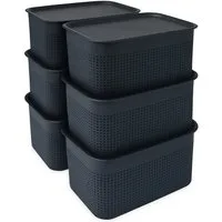 relaxdays Aufbewahrungsbox mit Deckel 6er Set, schwarz