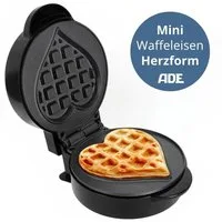 ADE Waffeleisen Mini Herzform oder runde Form für klassische belgische Waffeln, kleiner Waffelmaker mit Antihaftbeschichtung, Geburtstag, Valentinstag