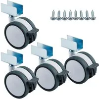 SO-TECH® Möbelrolle Hamm Ø 63 mm, Höhe 74,5 mm, U-Profil für 19 mm Wandstärke, belastbar bis 35 kg je Rolle, mit Bremse, weiß/grau, 4 x