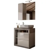 welltime Badmöbel-Set Hamburg, Badezimmerset 2tlg. Breite 79 cm, Badmöbel, Waschtisch inkl., (Spar-Set, 2-St), Waschbecken, Spiegelschrank mit LED Aufbauleuchte, Soft-Close-Funktion