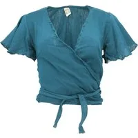Guru-Shop Longbluse Boho Wickelbluse, Wickeltop aus Baumwolle -.. alternative Bekleidung