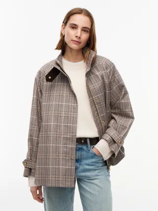 COTTON CHECK CAPE COAT Small Brown Check - Gr. - S
