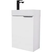 Planetmöbel Waschtisch-Set Compact, Waschtisch mit Unterschrank, (inkl. Keramikwaschbecken, 1-St., Badmöbel Set für Gäste Bad & WC), Waschtisch 40cm mit Bad-Armatur schwarz