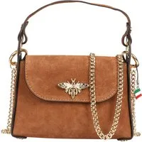 FLORENCE Umhängetasche Florence Biene Damen Handtasche Wildleder (Umhängetasche), Damen Umhängetasche Leder, tan, braun ca. 19cm x ca. 14cm hoch