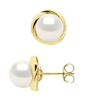 Ohrringe aus Gelbgold – echte Süßwasser-Zuchtperlen rund 7–8 mm