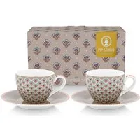 PiP Studio Espressotasse Blooming Tales Khaki Espressotasse mit Untertasse 0,12l Set2, Porzellan