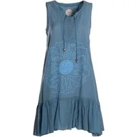 Vishes Tunikakleid Damen Hängerkleid Baumwolle Blumen Lagenlook mit Schnüren Holzperlen Alternative Bekleidung, Ethno, Hippie, Retro Style