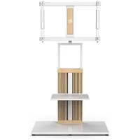 FITUEYES TV-Ständer TV-Standfuß mit verstellbarer Ablage, 55-88 Zoll, (bis 88,00 Zoll, höhenverstellbar, ±30° schwenkbar, aus Buchenholz)