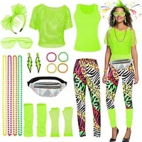 LuxusKollektion Partyanzug 80er 90er Jahre Damen Retro Outfit Set XL Rot Neon Disco Party