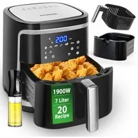 Aigostar Heißluftfritteuse Cube - 7L 1900W Airfryer mit LED-Touchscreen, 7-in-1, Ohne Öl, 90% weniger Fett, 1900,00 W, Temperatursteuerung (80 - 200 °C), 1 - 60 Mins Timer, Memory-Funktion