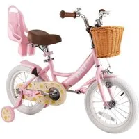 RULLY Kinderfahrrad Kinderfahrrad für Mädchen 12/14/16 Zoll, 2–7 Jahre, 1 Gang, Mit Lenkerkorb, Puppensitz und abnehmbaren Stützrädern