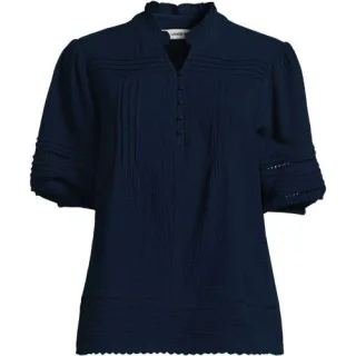 Musselin-Bluse mit Leiterborte für Damen, Damen, size: regular, Blau, Baumwolle, by Lands' End