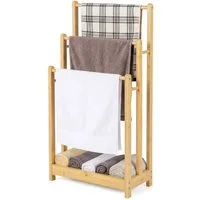COSTWAY Handtuchhalter, Handtuchständer stehend Holz mit 3 Handtuchstangen