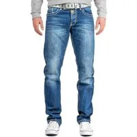 Cipo & Baxx Regular-fit-Jeans Herren Regular Fit Hose Stonewashed BA-C0688 (1-tlg) mit dicken Nähten und Verzierungen