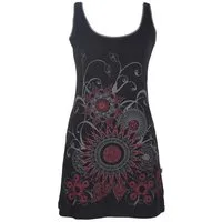 Vishes Sommerkleid Ärmelloses Blumenkleid mit weitem Ausschnitt Hippie, Ethno, Goa Style