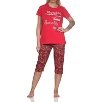 Normann Pyjama Lässiger Damen Capri Pyjama mit Allover-Muster und Frontprint