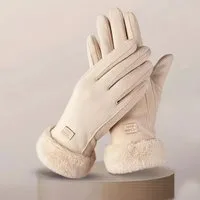 Montegoni Baumwollhandschuhe Winterwarme, mit Plüsch gefütterte Damen Touchscreen Handschuhe (1 Paar Damenhandschuhe mit Plüschfutter) Winddichte Handschuhe mit Plüschfutter, ideal für kalte Wintertage