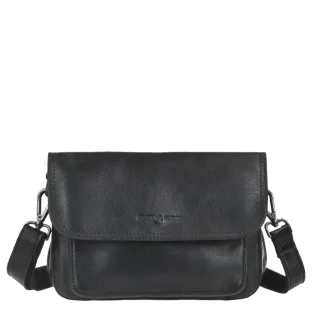 Kleine Damen Umhängetasche mit Überschlag Leder Schwarz 26x17cm | Greenburry Kompakte Schultertasche für den perfekt strukturierten Alltag.
