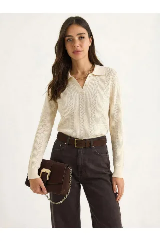 Strukturierter Polo-Kragen-Pullover