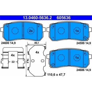 ATE Bremsbel?ge hinten Hyundai H-1 Ix55 Kia Sorento