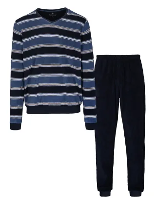 BASEFIELD - He.-Pyjama Frottee ink/blue/beige - Gr. - 3XL