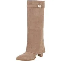 Ital-Design Elegante kniehohe Stiefelette mit Blockabsatz für Damen High-Heel-Stiefel (89852562) Blockabsatz Stiefel in Hellbraun