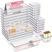 House Day Organizer Schubladen Organizer Set, 4 Größen, für Bad, Küche & Kosmetik (24 St), Schminktisch Organizer, Klar Kunststoff