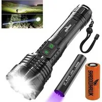 Shadowhawk LED Taschenlampe Taschenlampe Aufladbar Extrem Hell 500000 Lumen USB IP67 Outdoor Torch (Wiederaufladbares Taschenlampen-Set mit UV-Licht und 5 Lichtmodi., Enthält LED-Taschenlampe, USB-Ladekabel, Akku und Bedienungsanleitung), Energieeffi