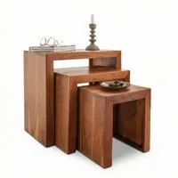 Liadomo Beistelltisch Bianca, Couchtisch, Nachttisch, Holztisch, Wohnzimmertisch (3er-Set), Massivholz, braun, 3-teilig, 3 Größen, Unikat