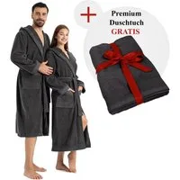 OTTO home Unisex-Bademantel Fenya, 330 g/m², Premium, Hotelbademantel, Morgenmantel, Sauna & Spa, Langform, Veloursfrottier, Kapuze, Gürtel, Reißverschlusstaschen, weich mit GRATIS-Zugabe: 1x Duschtuch 70x140 cm
