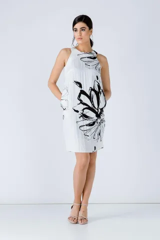Ärmelloses Sackkleid mit Blumendruck