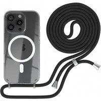 EAZY CASE Handykette mit Magsafe Hülle für Apple iPhone 16 Pro 6,3 Zoll, Handykordel Qi-Case Slimcover mit Umhängeband zum Umhängen in Schwarz