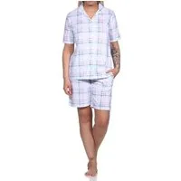 Normann Pyjama Damen kurzarm Pyjama Shorty aus Jersey zum durchknöpfen