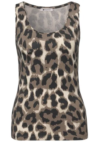 Street One - Basic Top mit Rundhals im Leo-Muster braun - Gr. - 36