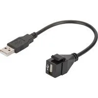 USB 2.0 Keystone-Modul USB-A Stecker > USB-A Buchse schwarz, mit 16cm Kabel