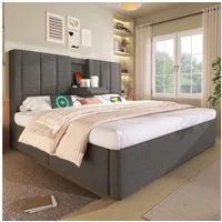 i@home Polsterbett mit Stauraum, (180*200 cm, Grau), mit verstecktem Becherhalter & Ladestation