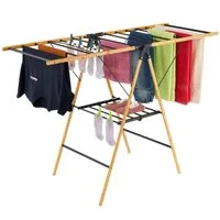 relaxdays Wäscheständer Klappbarer Wäscheständer mit Flügeln, Holz / Schwarz