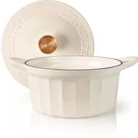 RÖMERTOPF Bratentopf Gusseisen Topf 24cm Creme, Gusseisen (Set, 2-tlg., Set mit Deckel), Backofengeeignet Induktionsgeeignet Zum Braten, Schmoren, Kochen