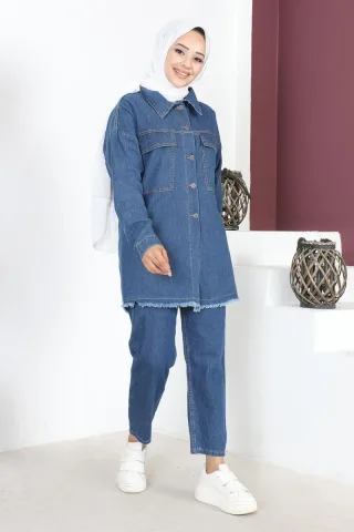 Quasten Detailed Denim Jacke Blau